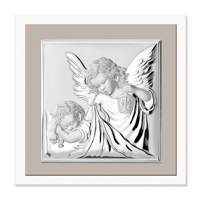 Skyddsängelbild, silver, modern, ovanför sängen | Storlek: 17x17 cm | Artikelnummer: VL81493/1L