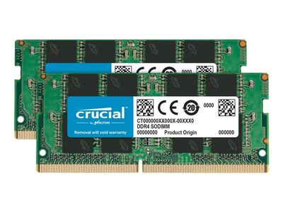 Crucial - DDR4 - sett - 32 GB: 2 x 16 GB - SO DIMM 260-pin - 3200 MHz / PC4-25600 - CL22 - 1.2 V - ikke-bufret - ikke-ECC