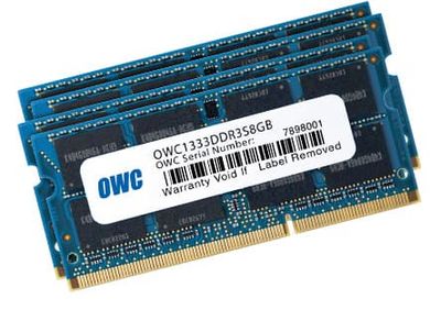 OWC 4x 8GB, 1333MHz, DDR3, PC10600, 32 GB, 4 x 8 GB, DDR3, 1333 MHz, 204-pin SO-DIMM, Blå