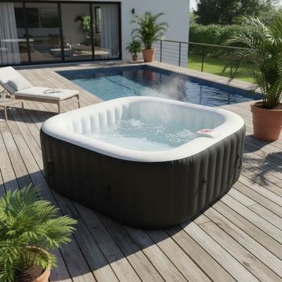 SUN SPA Laminerat fyrkantigt uppblåsbart spa - 4 personer - 1,55 x H 0,65 m