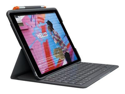 Logitech Slim Folio - Tastatur og folioveske - trådløs - Bluetooth LE - QWERTY - Nordisk (dansk/finsk/norsk/svensk) - Oxford-grå - for Apple 10.9-inc