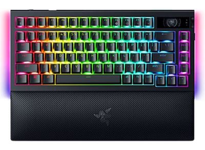 Razer BlackWidow V4 Pro - Tastatur - 75% - med OLED display, roterende koder - bakgrunnsbelyst - trådløs - USB-C, 2.4 GHz, Bluetooth 5.1 - QWERTY - U