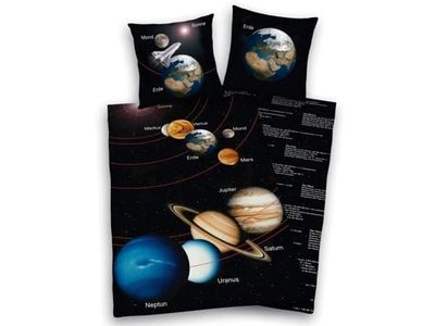 Rum / Solsystemet Sengetøj - 100 procent bomuld TYSK sprog - 80×80 cm + 135×200 cm