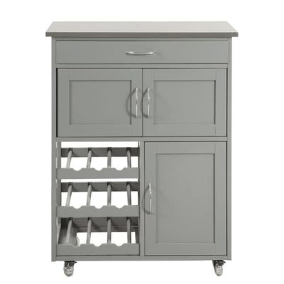 SoBuy Køkkenvogn med hjul, skuffer og vinhylde – Kompakt køkkenø | Grå 67x38x86cm FKW45-HG
