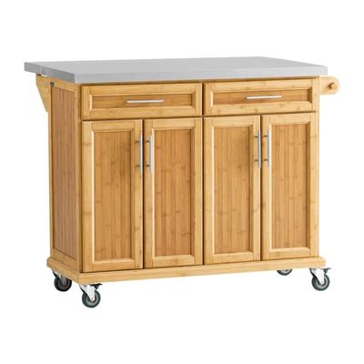 SoBuy Køkkenø med hjul, 115x71x92cm – Bordplade i rustfrit stål, Multifunktionel køkkenvogn | Natur FKW69-N