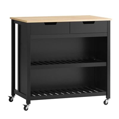 SoBuy Køkkenø med skuffer og hjul – Sort/Natur køkkenvogn 98x94x58cm FKW74-SCH