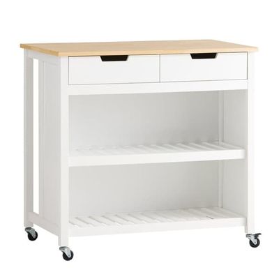 SoBuy Køkkenø med skuffer og hjul – Hvid/Natur køkkenvogn 98x94x58cm FKW74-WN