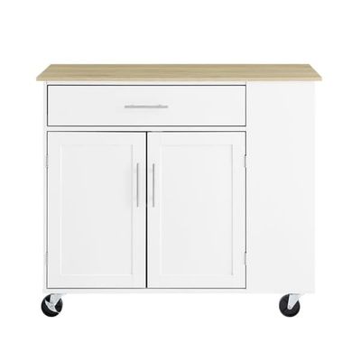 SoBuy Køkkenø med hjul, 99x40x85cm – Bordplade i spånplade, Multifunktionel køkkenvogn, Hvid FKW133-WN