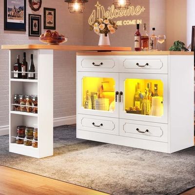 Udtræksbartik med stauraum (135-203×39×92,8 cm), 360° drejelig bartik med LED til soveværelse, stue, spisestue, hvid