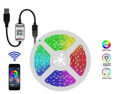 Fleksibel 5m RGB LED strip / Lyssløjfe / LED-Strip Bluetooth APP