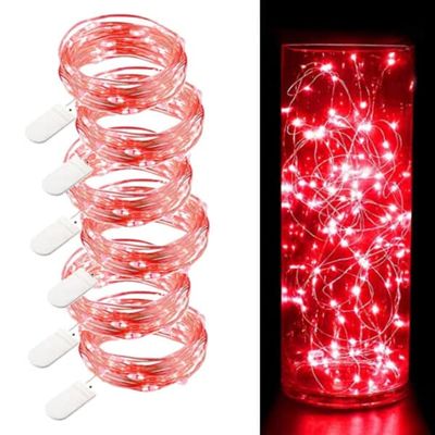 6-Pack 1m Mini LED Light Loop Battery Drevet rødt