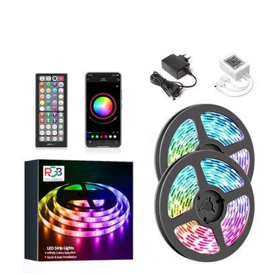 15mX8mm 24V 16LEDs/m dimbar RGB musik LED-remsa med fjärrkontroll, synkronisering av ljus/musik, APP-kontroll, timingfunktion