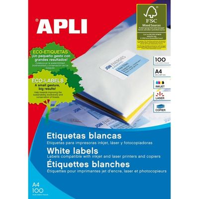 Selvklebende etiketter Apli 1278 105 x 57 mm 100 Ark Hvit