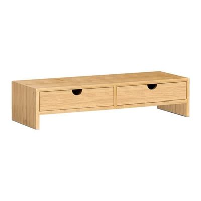 SoBuy Bildskärmsställ med 2 lådor Laptopställ massivt trä av bambu FRG198-N