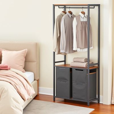 Tvättkorg med klädhängare och 2 fack i vintage brunt och svart