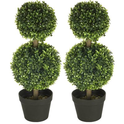 Kunstige Planter, Sæt Med 2 Buksbom, 60 Cm Kunstig Plante Med Dobbeltkugle, Uv-Resistent Stueplante, Grøn