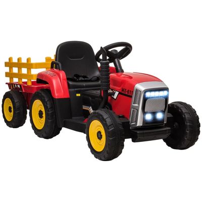 El-Traktor El-Bil For Barn Med Tilhenger, Fjernkontroll, Mp3, Frontlykt, 3-6Km/H, Rød