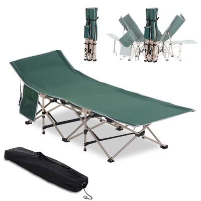 Camp Bed Med Oppbevaringspose, Sammenleggbar Campingseng, Campingseng, Inkluderer Bæreveske, Stål Oxford, Grønn, 190 X 68 X 52 Cm