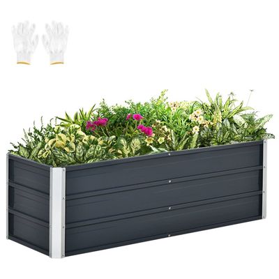 Høybed Laget Av Stål Hageseng Planter Blomsterkasse Blomsterpotte Med Hansker Koksgrå 125 X 47 X 40 Cm