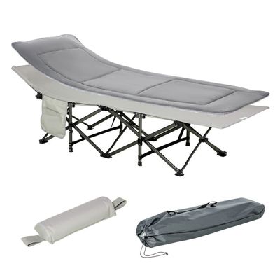 Campingseng, Feltseng, Sammenleggbar Seng Med Pute, Sidelomme, Madrass, Lys Grå, Opptil 150 Kg