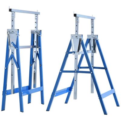 2 X Stilladsbuk, Foldebuk, Højdejusterbar Op Til 200 Kg, Stål, Blå, 68X58X80-130Cm