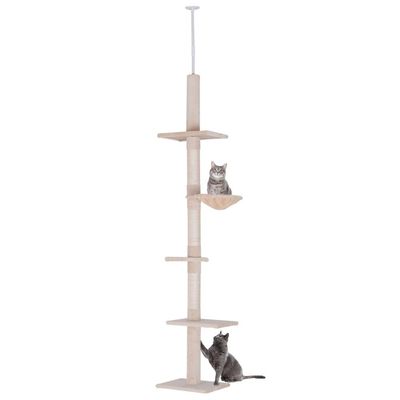 Kradsestolpe Loft Høj Beige Højdejusterbart Kattetræ Med Sisal-Søjler, Til Klatring Og Ridsning, 40X34X230-260Cm