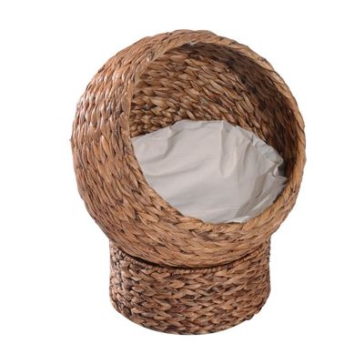 Rattan Cat Basket Komfortabel Katteseng Med Pute, Vannhyacinth Kjæledyrseng, Lysebrun, 42X33X52Cm