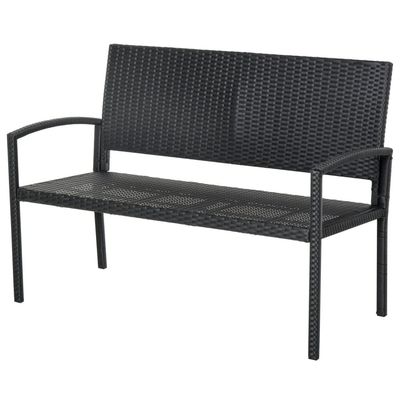Polyrattan Hagebenk Parkbenk 2-Seters Flettet Stål Svart B122 X D60 X H87Cm