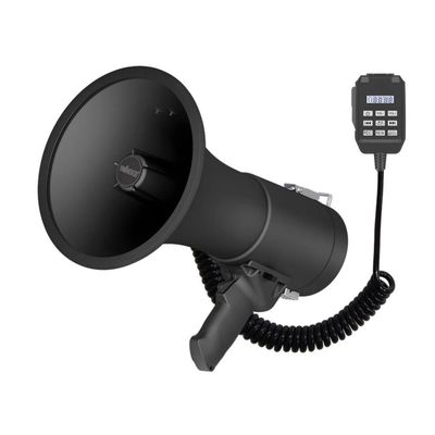 Kraftig megafon 50W, innebygd sirene, opptak, volumjustering, Bluetooth-avspilling, håndholdt mikrofon og mp3-uttak for lydrekkevidde over 1200 meter.