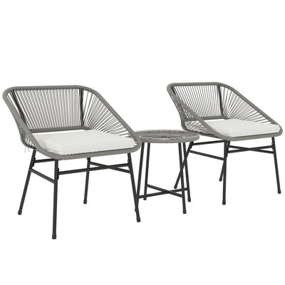 Hagemøbelsett i polyrattan, utestue balkongmøbler for 2 personer, 3-delt sittegruppe med 2 stoler, sidebord, puter, værbestandig hagesalong for hage,
