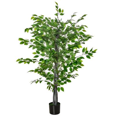 Kunstig Ficus Tre Stor 135 cm Kunstig Plante, Kunstig Plast Planter Ficus i potte, Kunstig Tre Som Ekte med Sement, Kunstgress for Stue Soverom Kontor