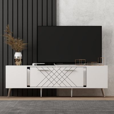 TV Stand Detas - Hvid, Sølv