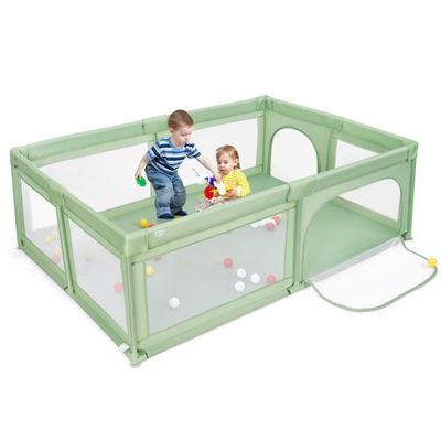 Lekegrind Baby lekegrind med 50 baller og 2 dører 205 x 147 x 68,5 cm Grønn