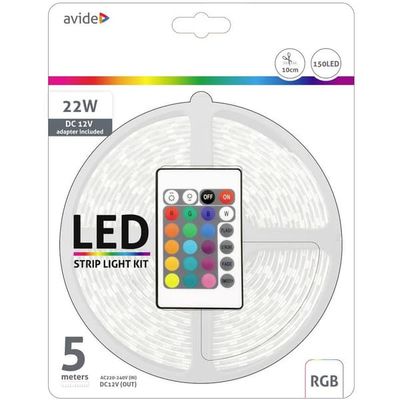 avide ABLSBL12V5050-30RGB65 LED-list komplett-set med kontakt 12 V, 230 V 5 m RGB 1 st