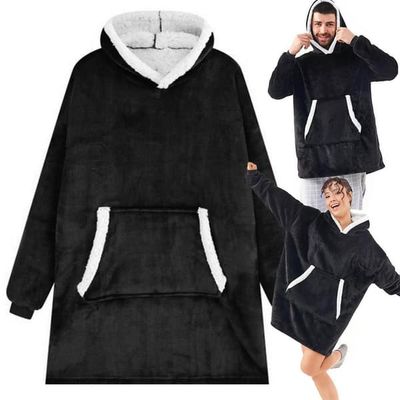 Snuggie Hoodie Teppe Oversize Teppe Genser Svart