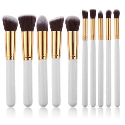 PRO Makeup Børster 10 stk - Hvit / Gull