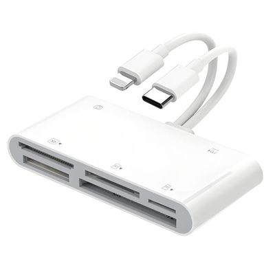 NÖRDIC USB-C/Lightning-kortinlukija 5-paikkainen CF, SD, MicroSD, MS, XD 1xUSB-A 1xUSB-C UHS-I