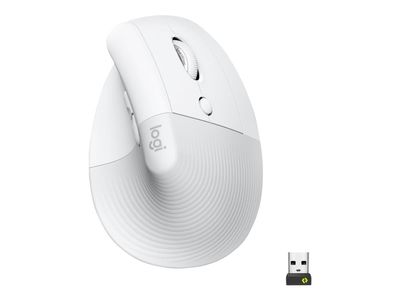 Logitech Lift (høyre) - Vertikal mus - ergonomisk - optisk - 6 knapper - trådløst, ledninger - Bluetooth, 2,4 GHz - trådløs mottaker (USB) - Off-whit