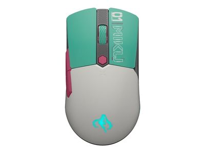 ASUS TUF Gaming Mini - Hatsune Miku Edition - mus - optisk - 6 knappar - kabelansluten, trådlös - USB, 2.4 GHz, Bluetooth - vit, turkos, rosa