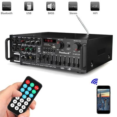 bluetooth stereoforstærker 2-kanals HiFi-lydeffektforstærker Fjernbetjening USB SD FM 220V EU-stik