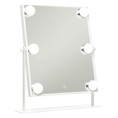 UNIQ sminkespeil med belysning 6 LED - hollywood speil - sminkespeil -sminkespeil med lys - hvit - dimbar med tre lysmoduser