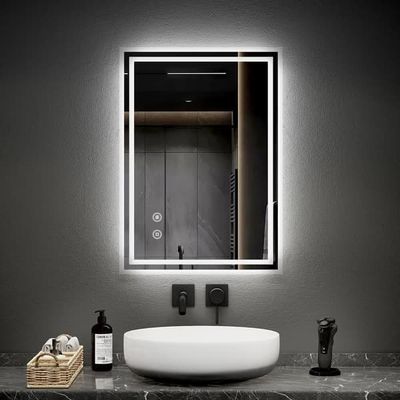 EMKE LED Badeværelsesspejl, 50x70 cm, Belysning 6500K, Touch-kontakt, Dæmpbar, Anti-Dug, Hukommelsesfunktion, Vandret/Lodret, IP44