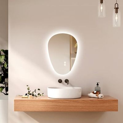 EMKE Asymmetrisk LED Badeværelsesspejl 60x45 cm, Touch, Dæmpbar, 2 Lyse Farver, Anti-Dug, Auto Off, IP44