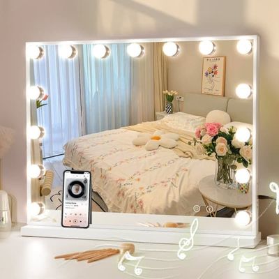 VANITII Hollywood Make-Up Spejl med Belysning Bluetooth Bord eller Væghængt Metal Hvid 58x46 cm