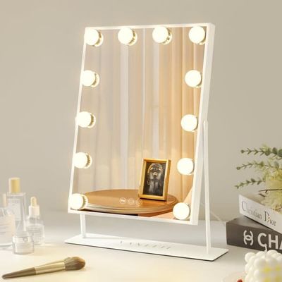 VANITII Hollywood Makeupspejl med Belysning Metal Bordmodel Hvid 30x41 cm