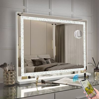 VANITII Hollywood sminkspegel med belysning Bluetooth Bordsplatta Väggmontering Metall Vit 80x58 cm