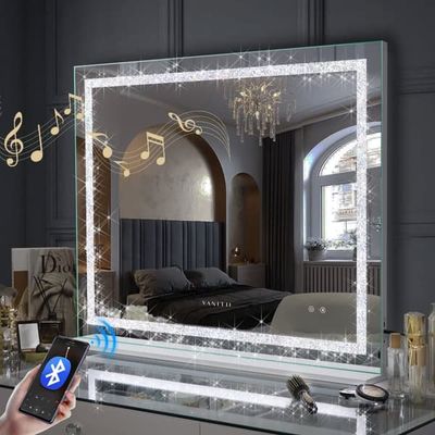 VANITII 100x80 cm Hollywood sminkspegel med belysning Bluetooth Bordsplatta Väggmontering Metall Vit