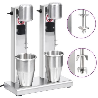 vidaXL Milkshakeblender med dubbla koppar rostfritt stål 2 L
