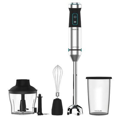 Cecotec 1500-W hand blender, CrossBlades technology with 4 blades coated with black titanium, XL stick, splashproof blade protection and speed knob w