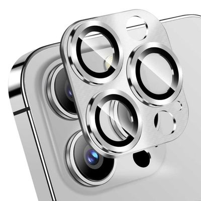 iPhone 14 Pro/14 Pro Max linsedeksel metall herdet glass sølv